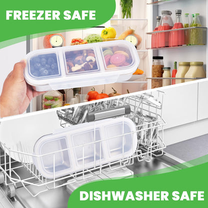 2 PACK Stainless Steel Snack Containers with Lids, 600ML 3 Compartments Divided, Reusable Leakproof Home Food Storage Containers, Grab and Go Lunch Box for Kids