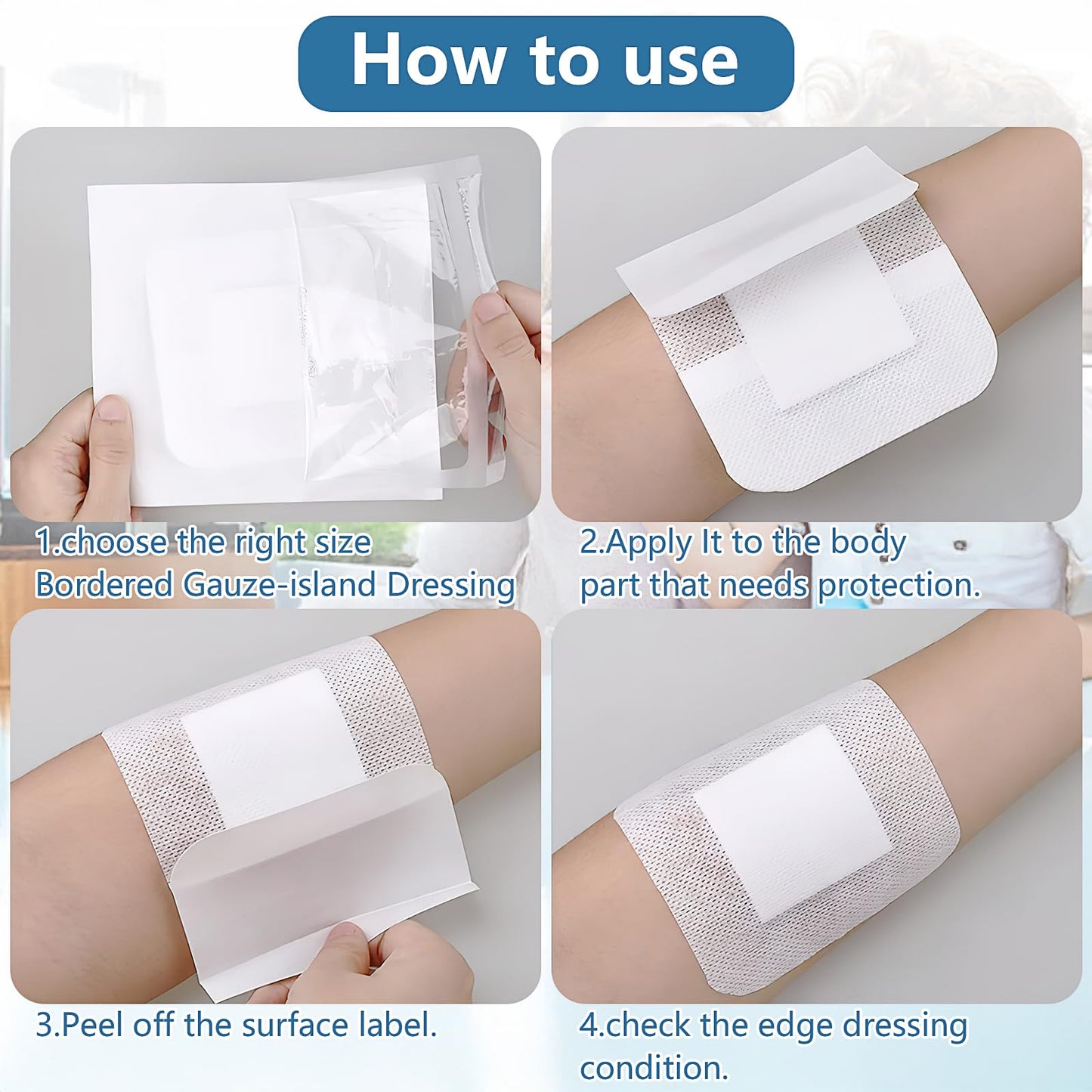 30Pcs Adhesive Bandage Pads, 6 x 6 Inch Large Adhesive Island Wound Dressing, Shower Breathable Sterile Bordered Gauze Island Dressing Post Surgical Bandages