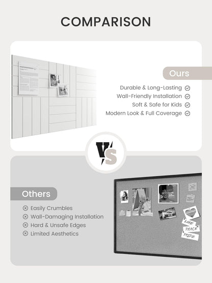 Bumusty Large Cork Board Alternative-36 x 24" Felt Bulletin Board Tiles, with 30 Pushpins, 40 Adhesive Tabs, 6-Pack Slat Wall Paneling, Cork Boards for Office Push Pin Board Felt Board-Milky White