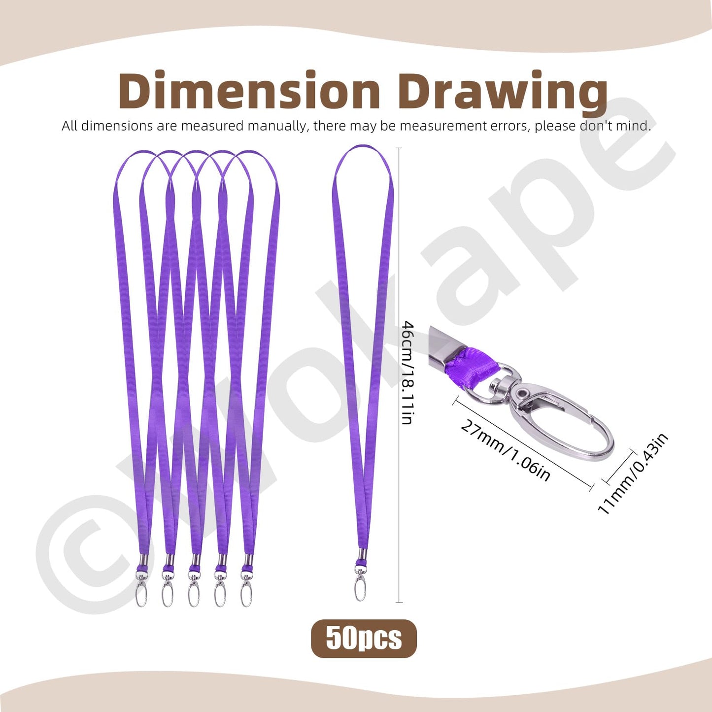 Wokape 50pcs Approx 16 Inch Purple Nylon Lanyards Bulk with Swivel Hooks for Id Badges