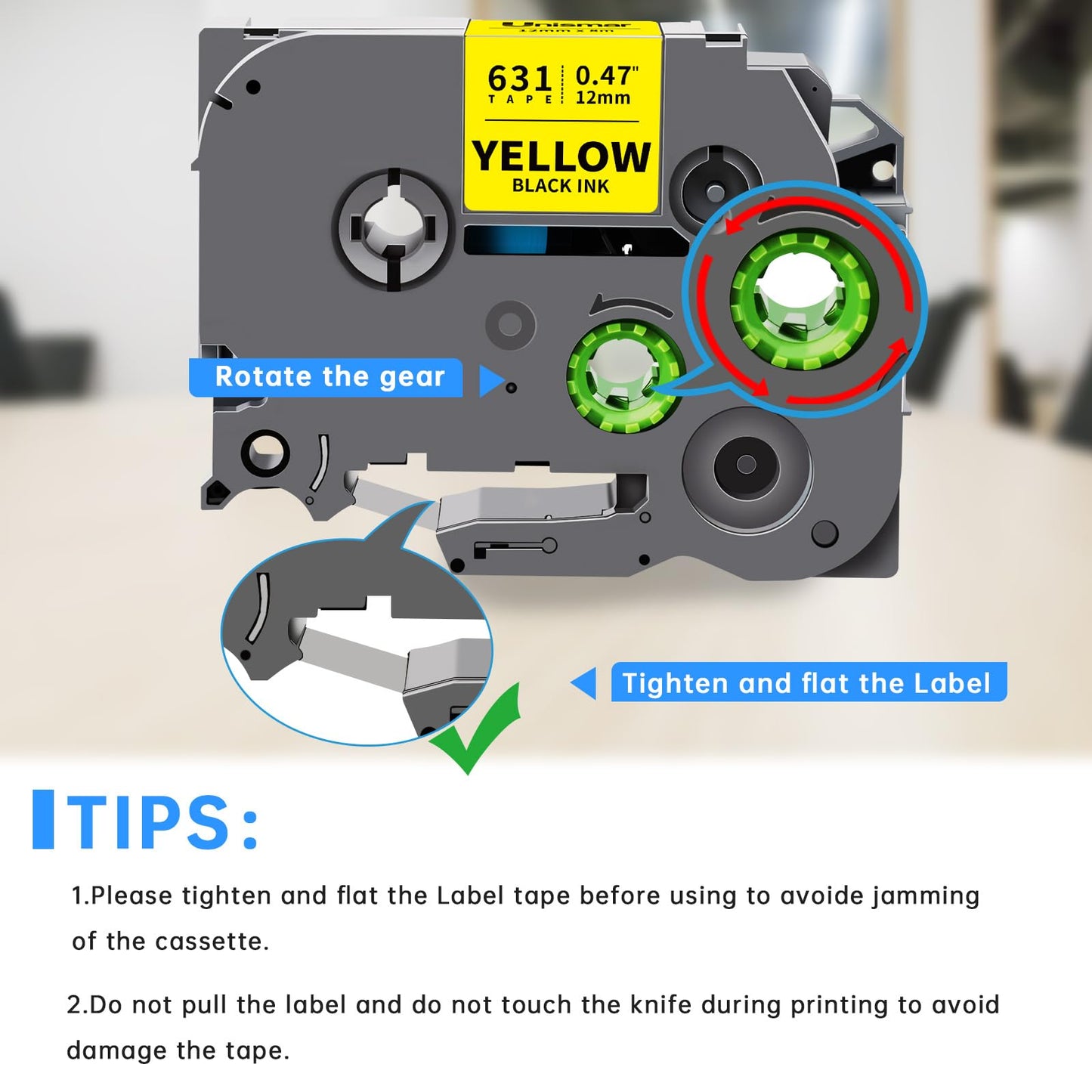 Unismar Compatible Label Tape Replacement for Brother TZe-631 TZe631 TZ631 for PT-D200 PT-D210 PT-D600 PT-D400 PT-H100 PT-H110 PT-1280 Label Maker, 1/2 inch x 26.2 feet, Black on Yellow, 5-Pack
