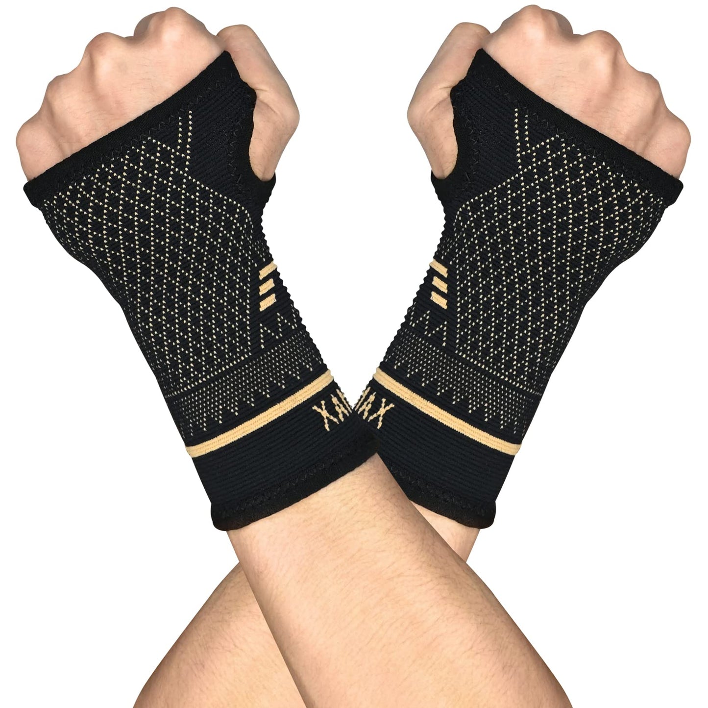INDEEMAX Copper Wrist Compression Support Sleeve(2 Pack), Wrist Brace for Pain Relief, Arthritis, Carpal Tunnel Relief, Recovery (Large)