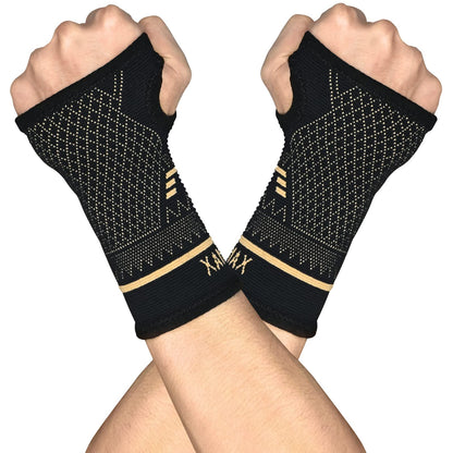 INDEEMAX Copper Wrist Compression Support Sleeve(2 Pack), Wrist Brace for Pain Relief, Arthritis, Carpal Tunnel Relief, Recovery (Large)