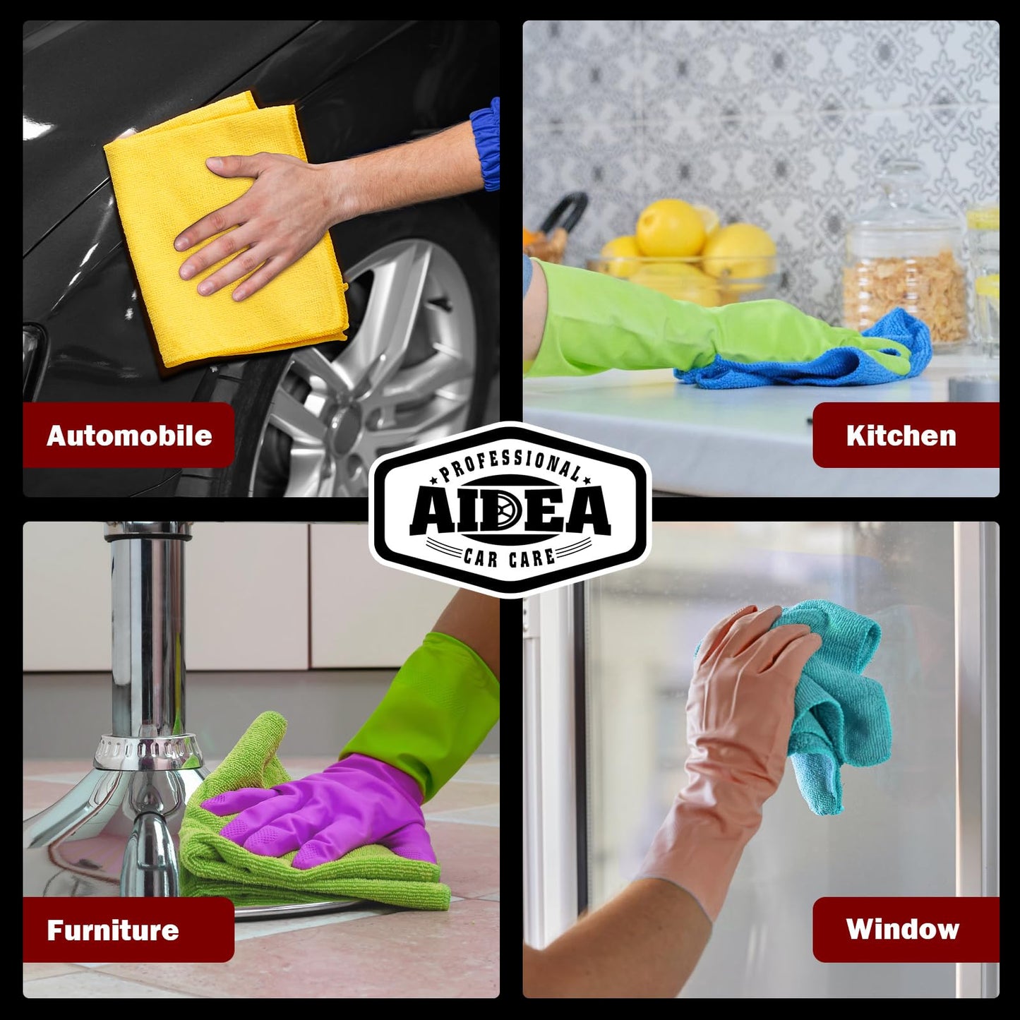 AIDEA Microfiber Cleaning Cloths-50PK, Microfiber Towels for Cars, Premium All-Purpose Car Cloth, Dusting Cleaning Rags, Absorbent Towels for SUVs, House, Kitchen, Window, Gift-12×12"
