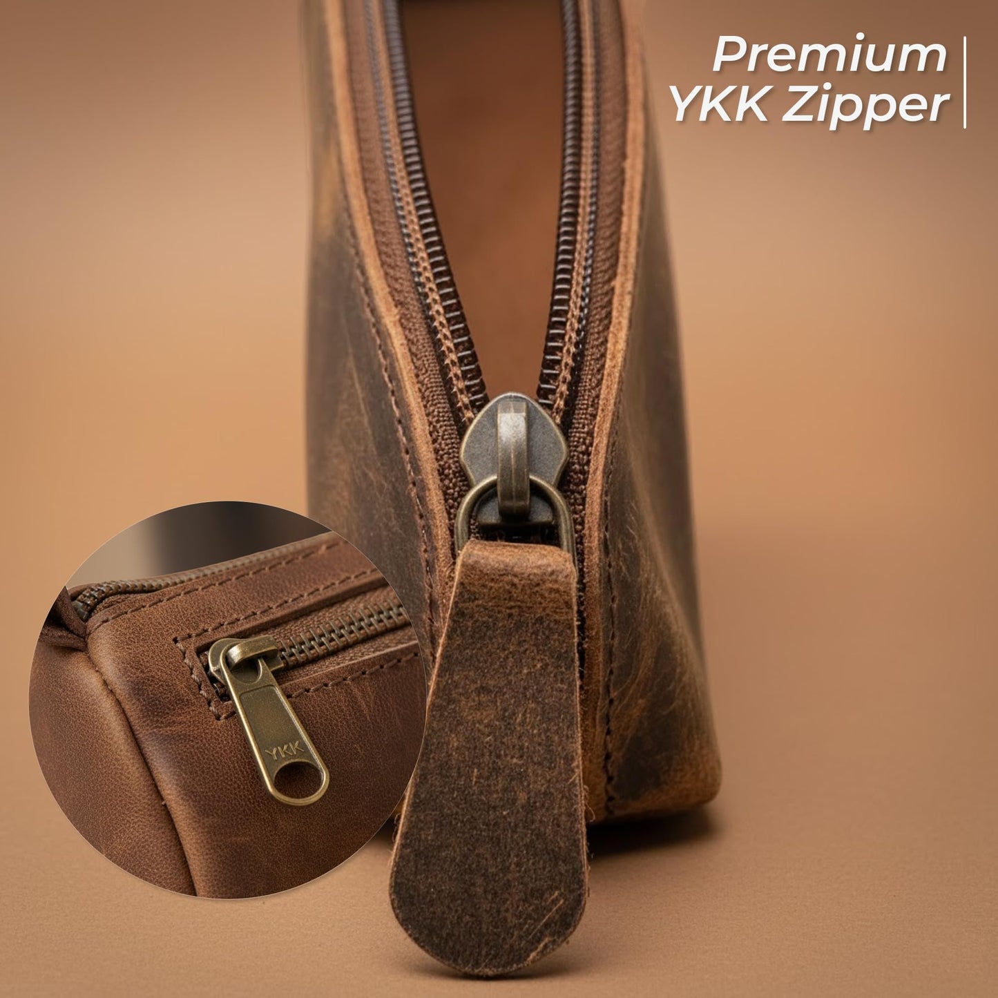 Wanderings Small Triangle Leather Pencil Pouch – 8.5" / 21.6 cm – Handcrafted Full-Grain Leather Zipper Case – Compact Brown and Stylish Pencil Case for Artists, Travel Makeup, Jewelry, and Purse Bag