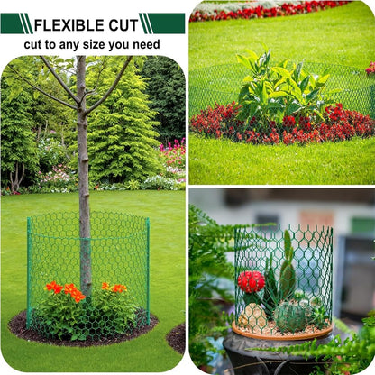 15.7 x 197 Inch Plant Protectors from Animals,Free-Cut Metal Mesh Outdoor Plant Cages,Guards Fence Chicken Wire Cloche with Ground Stakes & Ties to Keeping Rabbits Squirrels Chicken Animals Out