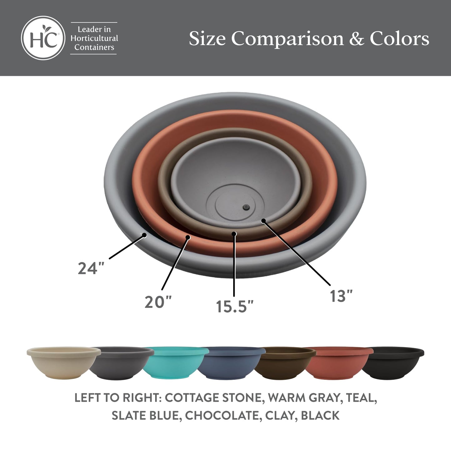 The HC Companies Shallow Planter with Drainage - Contemporary Garden Bowl Planter for Flowers, Herbs & More - Round Succulent Planter Pot for Indoors and Outdoors (13" Warm Gray, Pack of 2)
