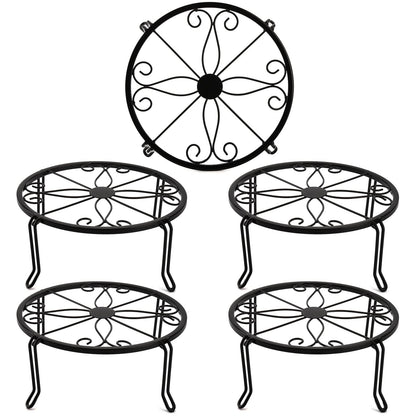 Tosnail 5-Pack Black Metal Plant Stands for Indoor & Outdoor, Holds Up to 60 lb Each, Double Braces Legs