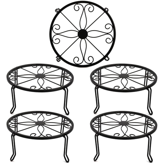 Tosnail 5-Pack Black Metal Plant Stands for Indoor & Outdoor, Holds Up to 60 lb Each, Double Braces Legs