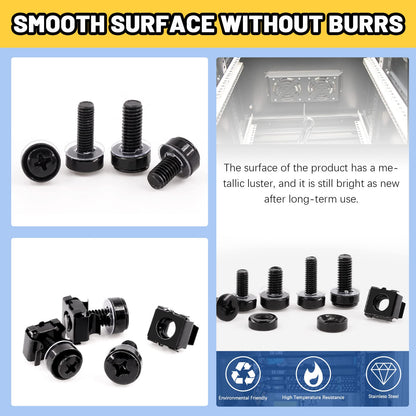 Glarks 80Sets/160Pcs M5 M6 Cage Nuts and Screws Set, M5 x 16mm, M5 x 20mm, M6 x 16mm, M6 x 20mm Square Hole Hardware Cage Nuts & Mounting Screws Washers for Server Rack and Cabinet (Black)