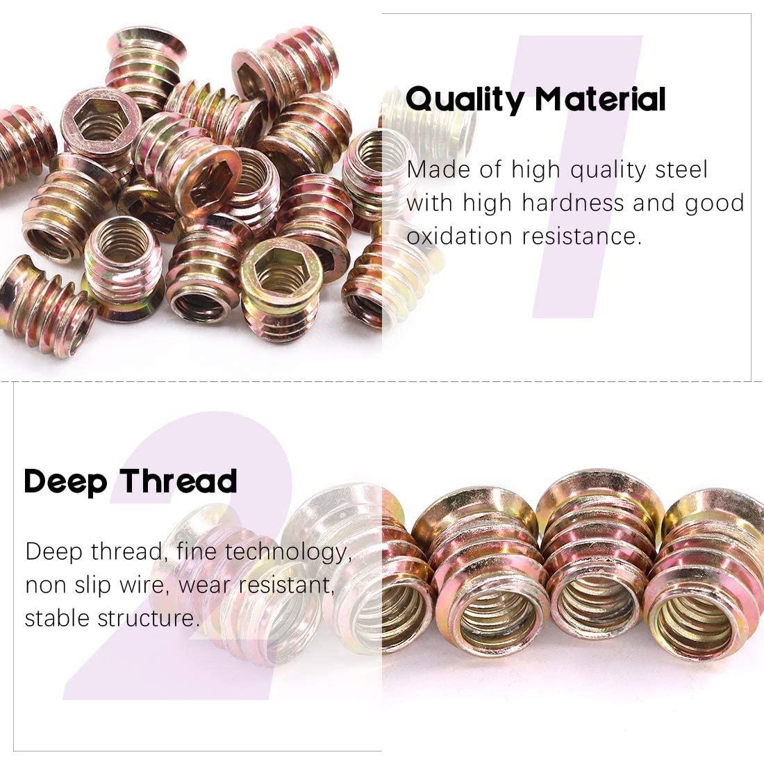 Swpeet 135Pcs 1/4" + 5/16" Carbon Steel Color Zinc Plated Wood Inserts and 9mm 11mm Twist Drill with 2Pcs M6 M8 Wrench Kit, Bolt Furniture Screw in Nut Threaded Fastener Connector Hex Socket Drive