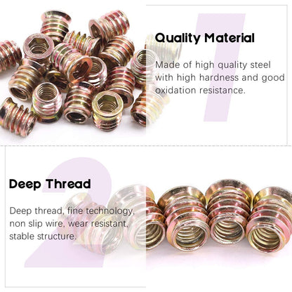 Swpeet 135Pcs 1/4" + 5/16" Carbon Steel Color Zinc Plated Wood Inserts and 9mm 11mm Twist Drill with 2Pcs M6 M8 Wrench Kit, Bolt Furniture Screw in Nut Threaded Fastener Connector Hex Socket Drive