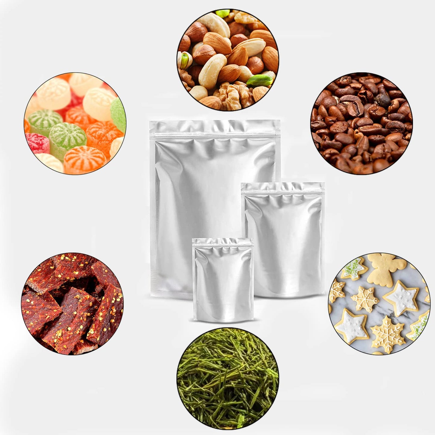 Durimoiy 50 Pack Mylar Bags for Food Storage 1 QUART Thick 9.5 Mil - 7"x10" Resealable Stand-Up Zipper Pouches for Long Term Food Storage - Heat Sealable