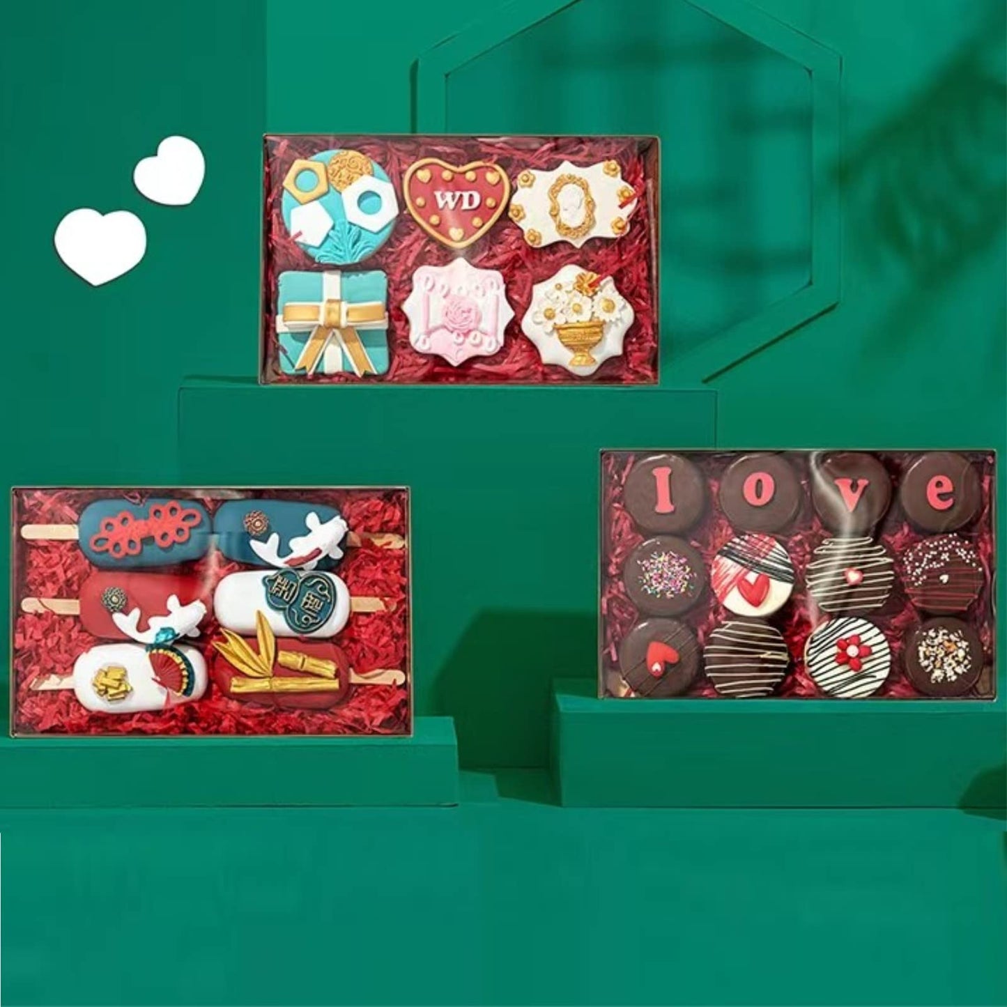 RomanticBaking 9 1/2" x 6" x 1 1/4" 24 PCS Gold Cookie Boxes Two Pieces Set with Full Window, Simplex Base with Clear Lid