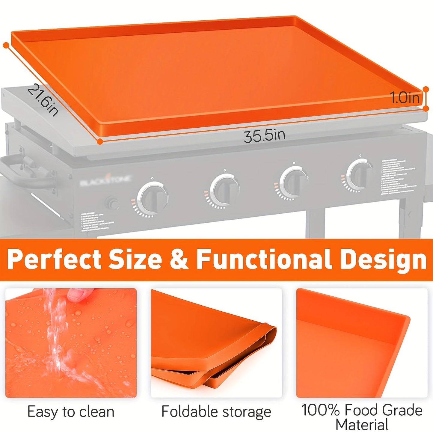 Silicone Griddle Mat for 36" Blackstone Gas Grill, Heavy Duty & Reusable Buddy Pad for Outdoor Barbecue, BBQ Tools Accessories Protective Cover (Orange, 36 Inches)