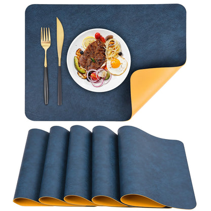APLKER Leather Placemats Set of 6 Table Mats Heat Resistant Dual Sided Place Mats, Waterproof Wipeable Dining Vinyl Table Mats Set of 6 for Home Party Outdoor,16.9 x 11.8 inch - Navy/Yellow