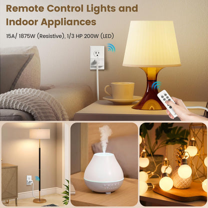 SURAIELEC Remote Control Outlet, Wireless Light Switch - 3 Outlets + 1 Remote, 15 AMP, 100FT Range, No Interference, Remote Light Switch Kit for Lamp, Fan, Christmas Tree Light, Household Appliance