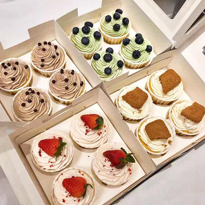 WODJR 50Pcs Cupcake Boxes Pastry Bakery Boxes Cupcake Boxes with Window Gift Boxes White Paper Cookie Boxes Treat Bread Boxes Take Out Container Cupcake Container Carrier Bakery Cake Boxes