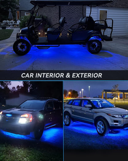 12V Led Light Strip 24" Connectable Blue Led Light Strips for Cars Golf Cart Boat Marine Motorcycle Waterproof Led Strip Lights, 4Pack