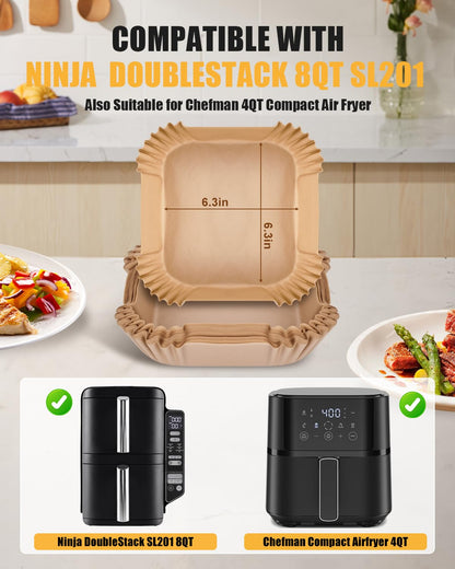130PCs Air Fryer Liners Disposable for Ninja DoubleStack 2-Basket Air Fryer SL201/SL201C 8QT, MMH 6.3 Inches Food-Grade Baking Parchment Paper Ninja Double Stack Inserts Accessories