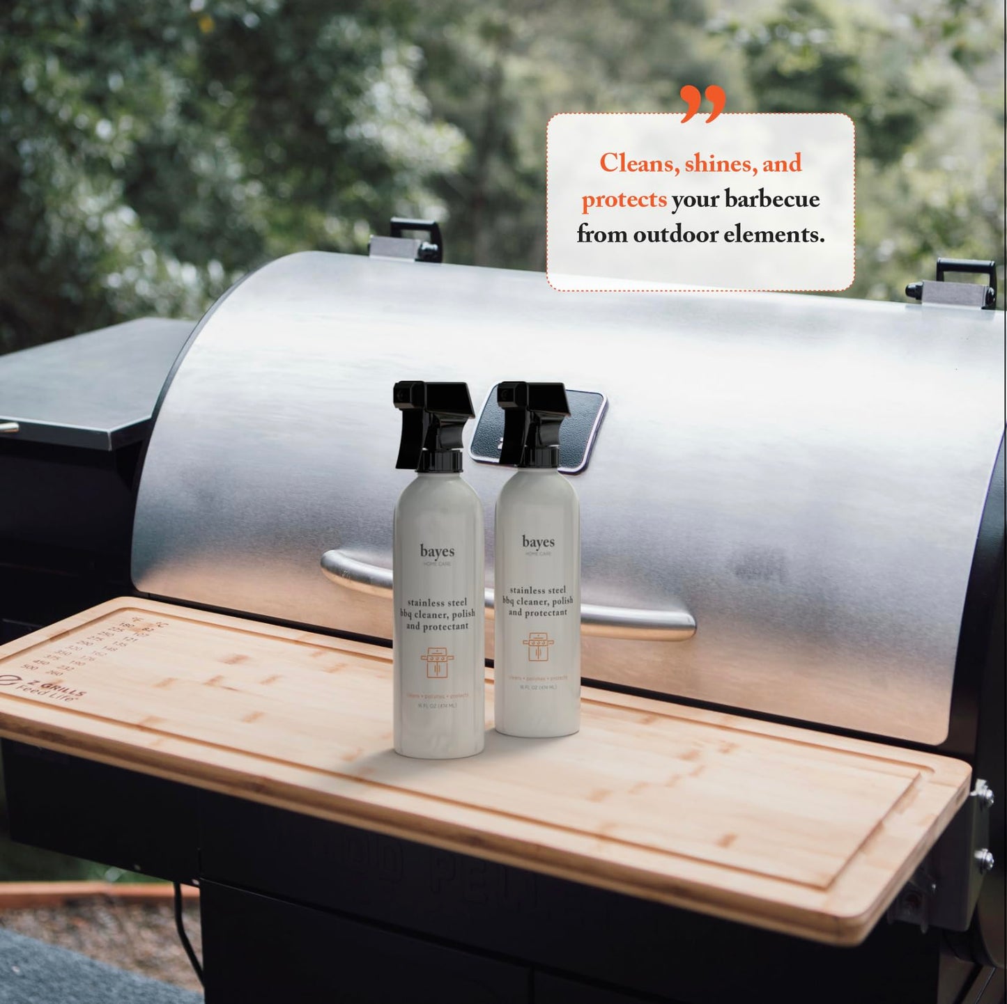 Bayes High-Performance Stainless Steel BBQ Exterior Cleaner and Protectant - Cleans, Shines and Protects Stainless Steel Barbecue Surfaces, Shields from Outdoor Elements - 16 oz