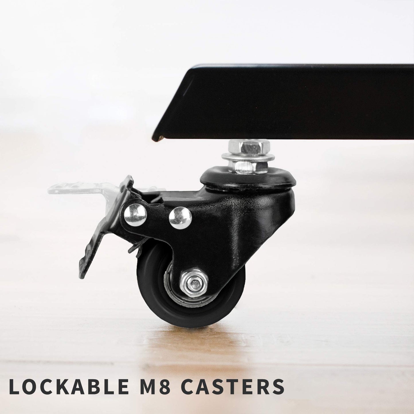 VIVO M8 Diameter Threaded Locking Caster Wheels, Set of 4, Swivel, Rubber Base, Brake, 1.5 inch Replacement Wheels for Standing Desk Frames, TV Stands, Carts, and More, PT-ST-015C