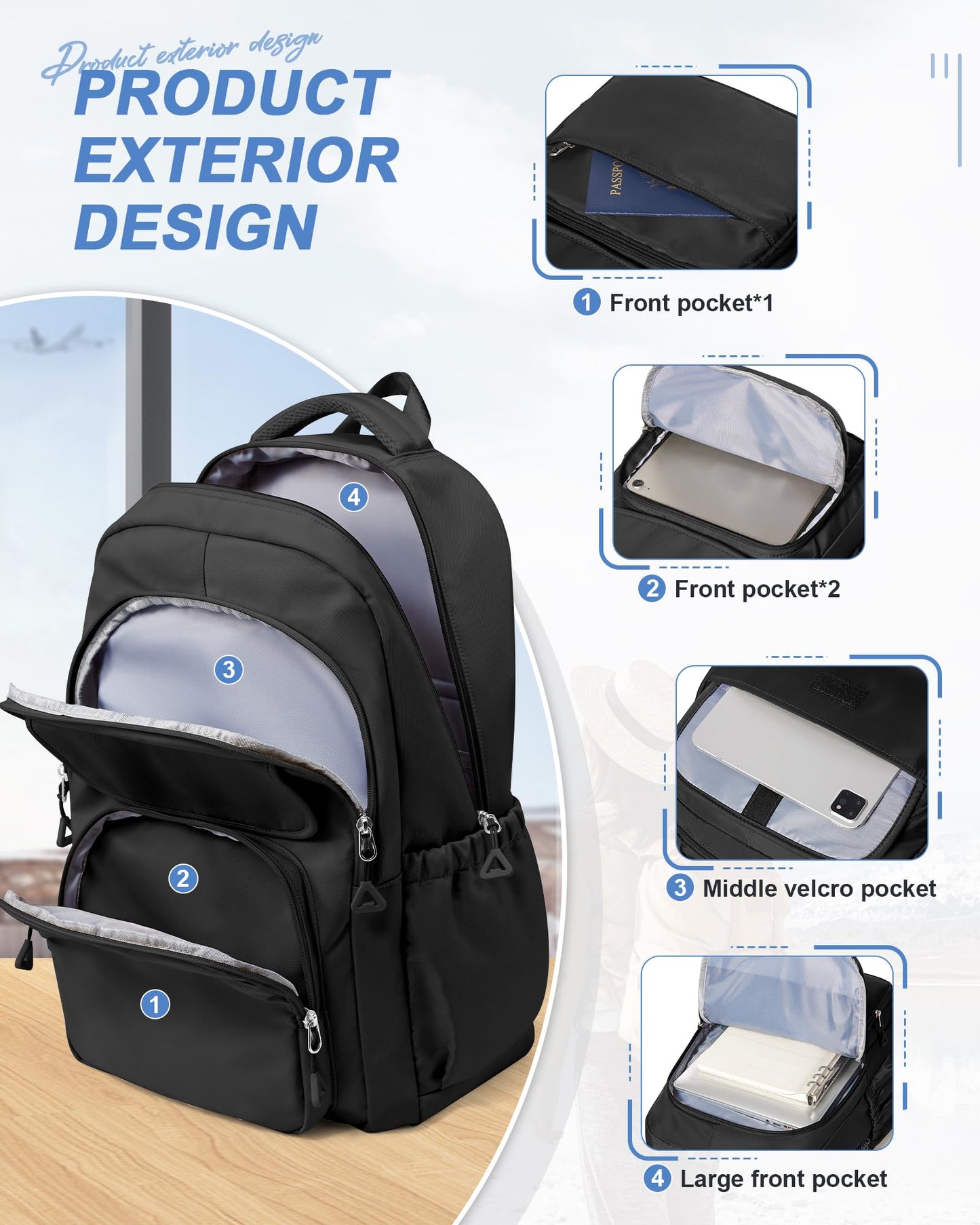 Black Backpack For Women Men,School Backpack For Teens Boys Girls,College Waterproof Laptop Backpack