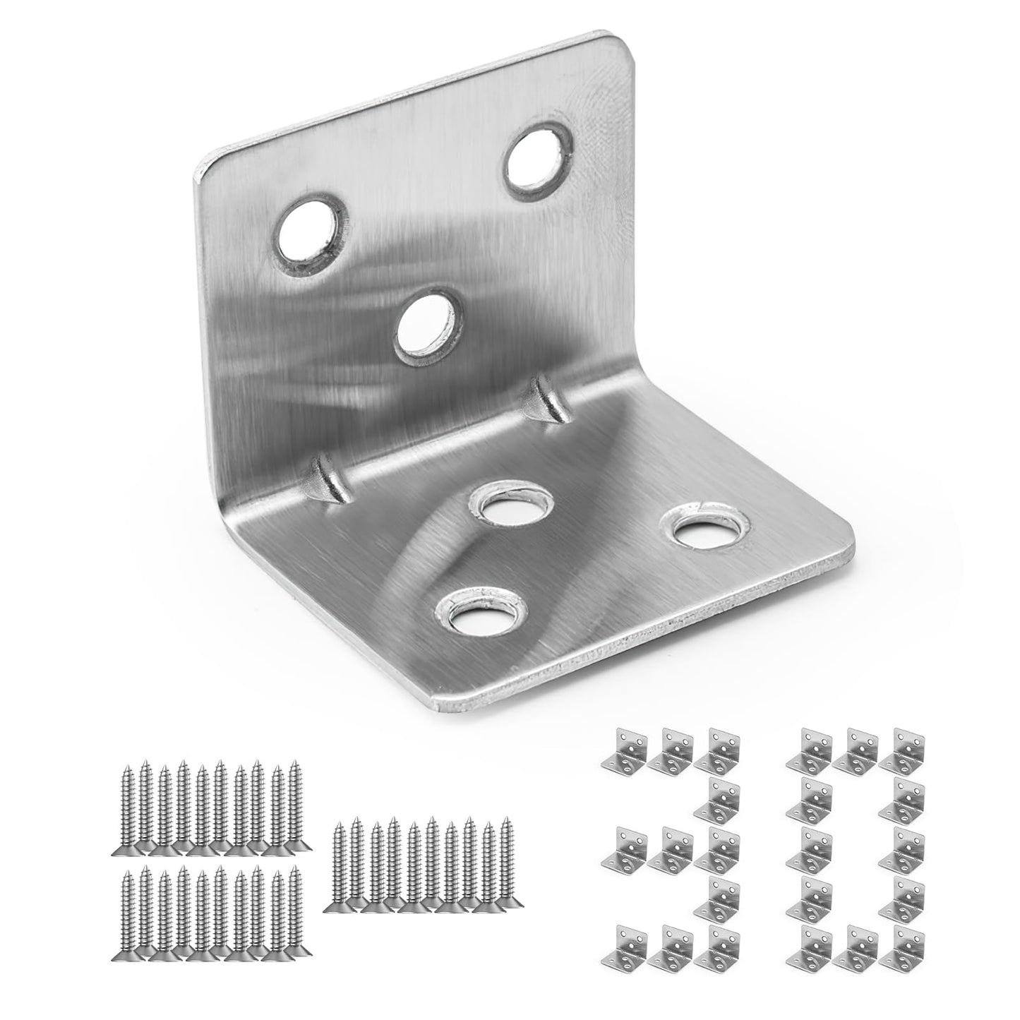 30 Pcs Heavy Duty Iron Corner Brackets, 2"x2"x2" White L Shape Corner Braces, 90 Degree Right Angle Metal Brackets for Wood Furniture, Shelves, Cabinets, Beds, DIY Projects