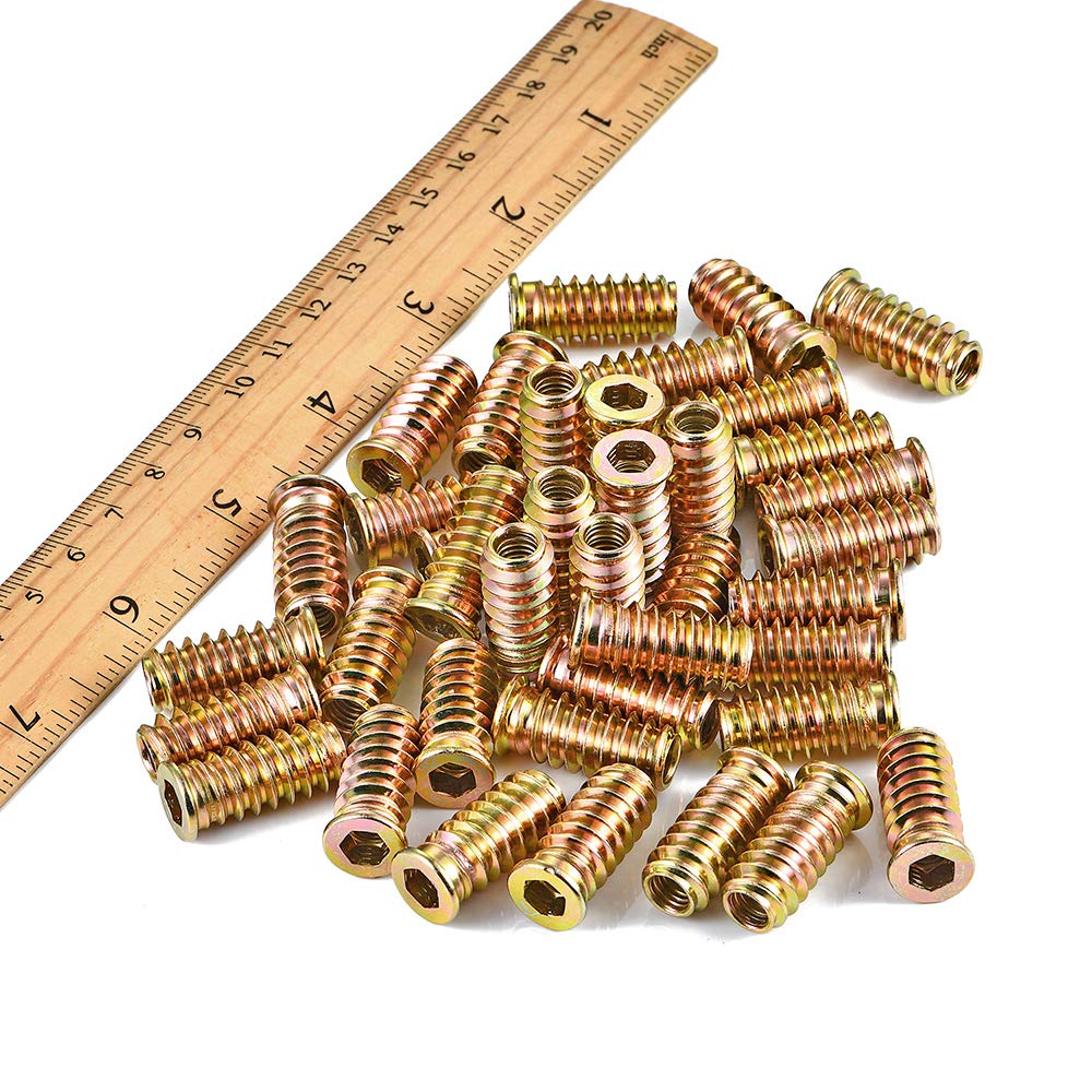 PGMJ 200 Pieces 1/4"-20 Wood Inserts Bolt Furniture Screw in Nut Threaded Fastener Connector Hex Socket Drive for Wood Furniture Assortment (200 Pcs 1/4"-20 x25mm)