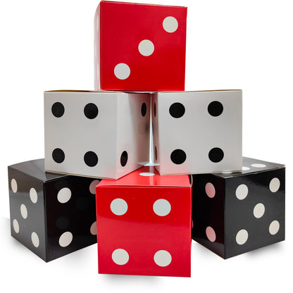 12 Pcs Dice Favor Boxes 6 x 6 x 6 Inch dice Boxes Bulk for centerpieces Casino Party Decorations Game Night Decorations Casino Themed Party Goodie Boxes Gift Box (Black, White, Red)