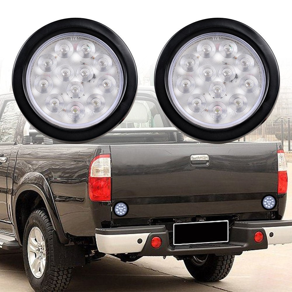 Astra Depot 2X Clear Lens White 12 LED 4" Round Back-up Reverse Light Grommet Plug Kit Truck Trailer RV