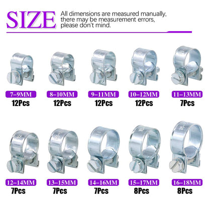 Swpeet 92 Pieces 10 Sizes Mini Hose Clamps Style Fuel Injection Line Zinc Plated Assortment Kit Perfect for Automotive, Agriculture, Plant and Construction
