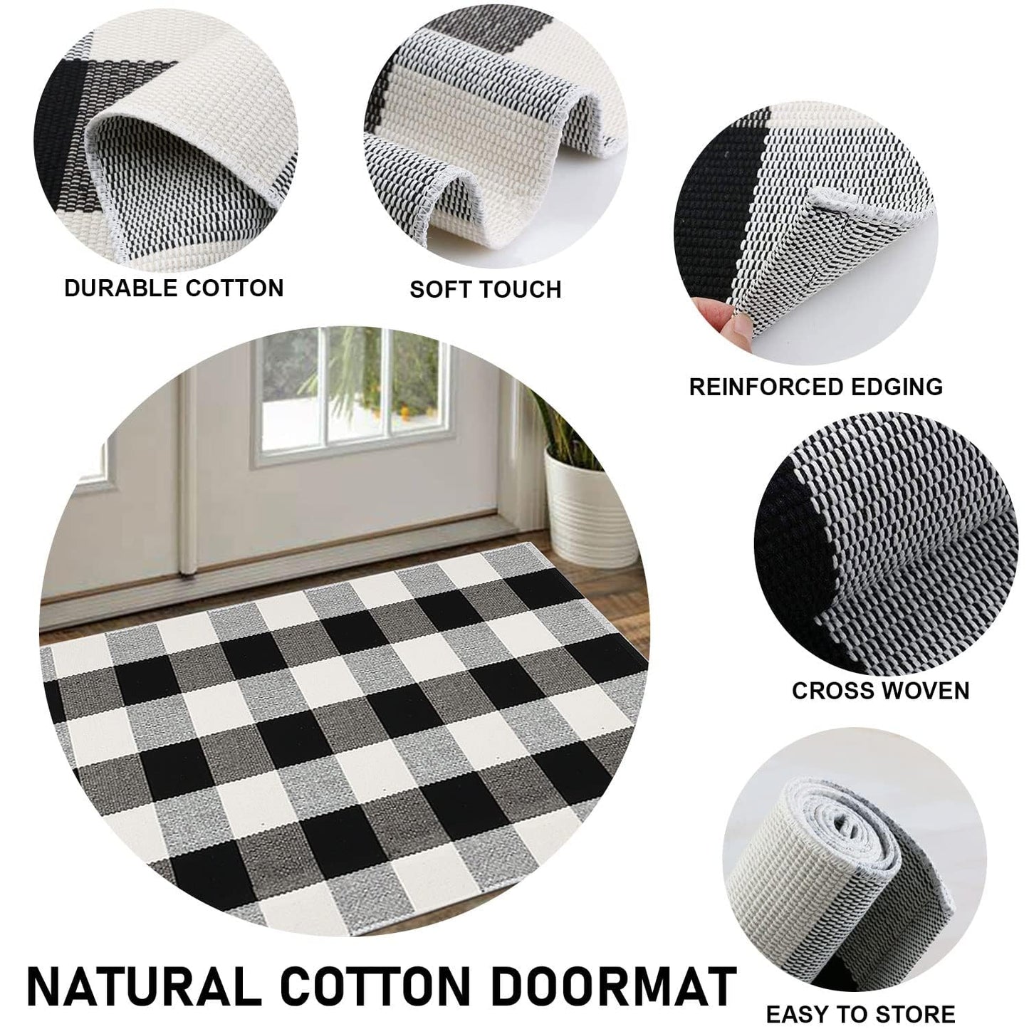 Cekene Buffalo Plaid Outdoor Rug 3x5 Black and White Checkered Rug Cotton Woven Washable Layered Porch Rug for Entryway Living Room Farmhouse Kitchen