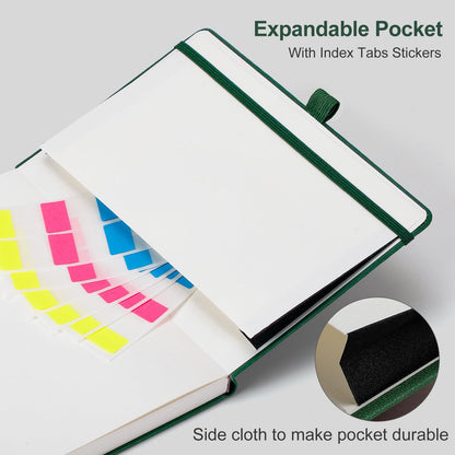 AHGXG Lined Journal Notebook for Work, A5 College Ruled Notebook with 320 Numbered Pages 100 GSM Thick Paper, Hardcover Leather Journal for Women Men Students, 5.7" x 8.3", Green