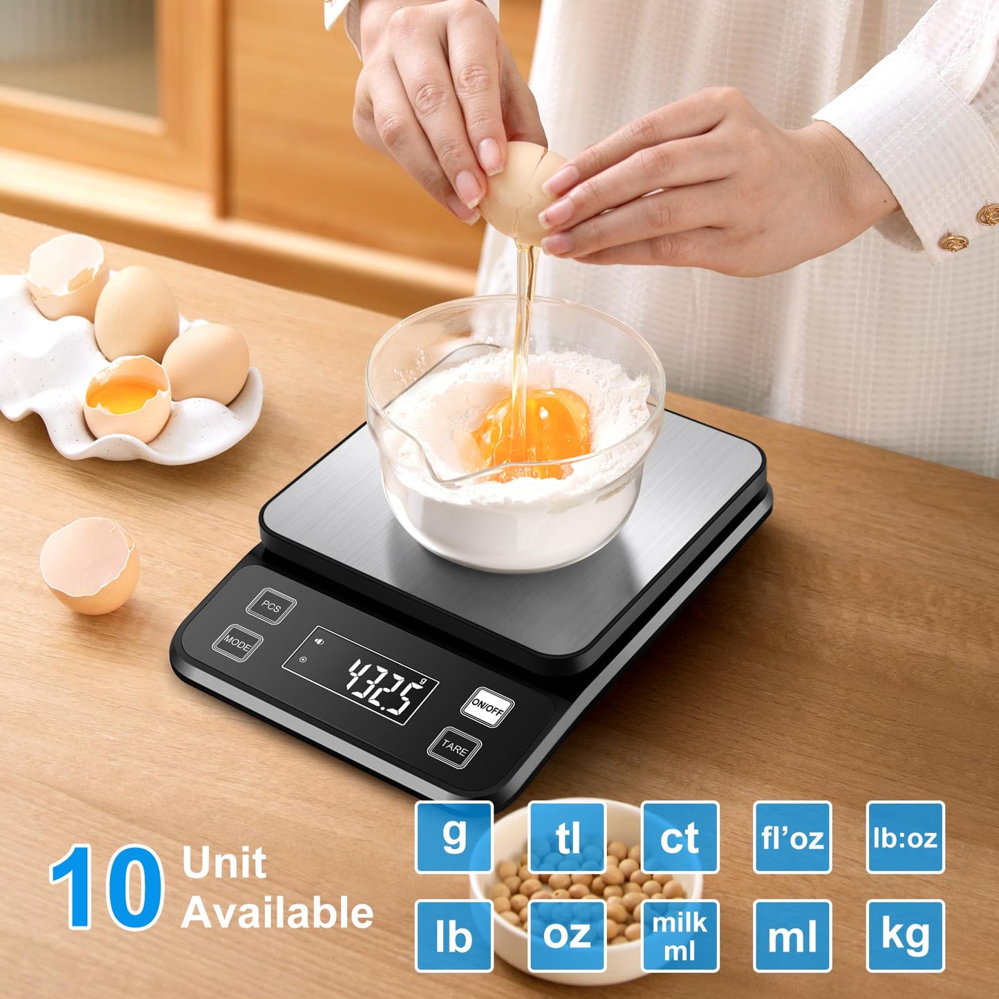 Rechargeable Food Scale, [0.1g-10kg/22lb] Diyife IP67 Full Waterproof Kitchen Scale with Adjustable LCD Display, 10 Units, Tare, PCS Counting, Auto Off, 304 Stainless Steel, Wall Mount for Cooking