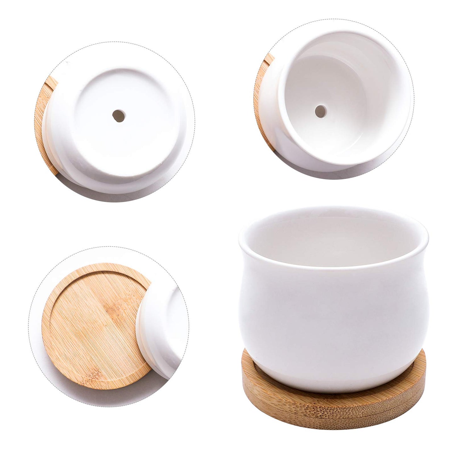 Succulent Plant Pot, SHECIPIN White Mini 2.5 inch Ceramic Flower Planter Pot with Bamboo Tray, Pack of 8 - Plants Not Included