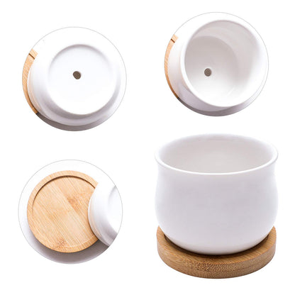 Succulent Plant Pot, SHECIPIN White Mini 2.5 inch Ceramic Flower Planter Pot with Bamboo Tray, Pack of 8 - Plants Not Included