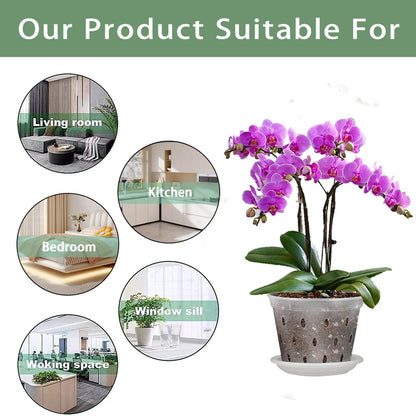 8pcs Orchid Pots with Saucers and Plant Stakes Set, 4" 5" 5.6" 6" Multi-Size, Clear Orchid Pot with Holes and Plant Support, Clear Plastic Breathable Orchid pots for Repotting