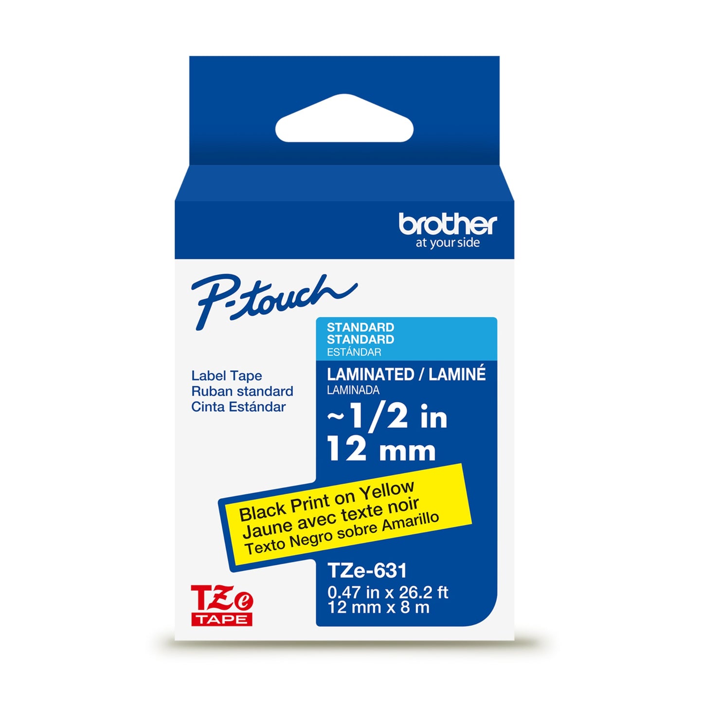 Brother Genuine TZe-631 Black on Yellow Laminated Tape for TZe-Compatible P-Touch Label Makers, 12 mm Wide x 8 m Long