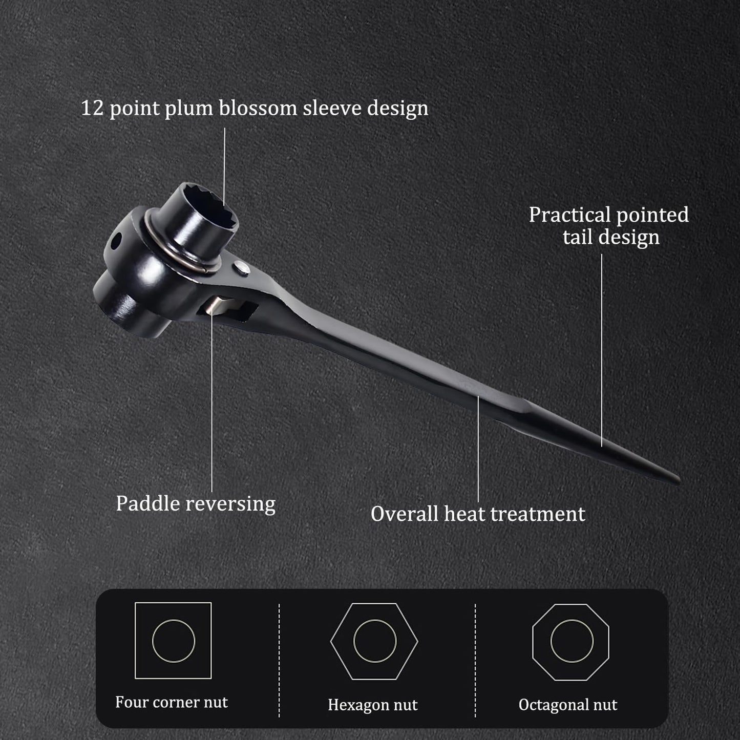 19mm x 22mm Spud Ratchet Wrench Set, 2 Pcs Dual-Head Ratcheting Spanner, Professional Scaffold Podger Wrench with Pry Bar End