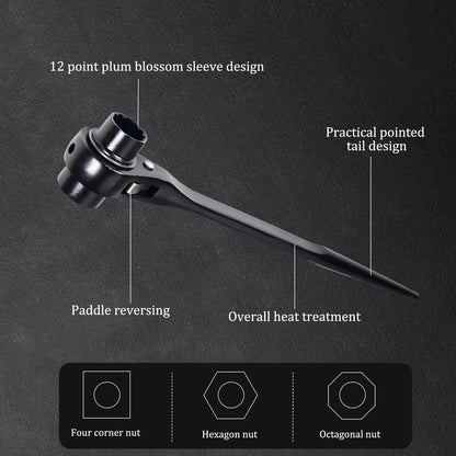 19mm x 22mm Spud Ratchet Wrench Set, 2 Pcs Dual-Head Ratcheting Spanner, Professional Scaffold Podger Wrench with Pry Bar End