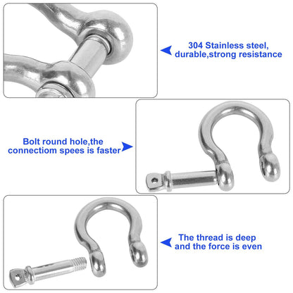 YOUNTHYE 14 PCS Clevis Shackle 5/16 Screw Shackle Stainless Steel M8 Chain Shackle Bow Shackle Clevis Heavy Duty Screw Pin Shackle for Anchor, Towing, Off Road Recovery