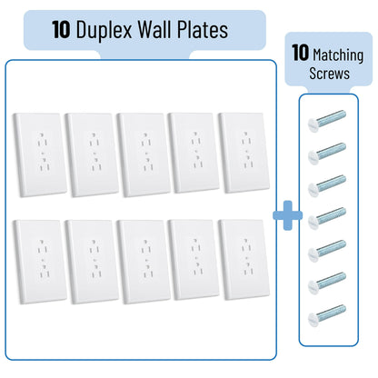 Bates Choice Duplex Wall Plate, 10 Pack, White, 3.18 inches (W) x 4.98 inches (H), Wall Plates, Wall Outlet Cover