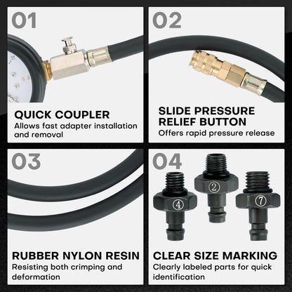 Acymner Oil Pressure Tester Kit | 0-140 PSI Engine Cylinder Oil Pressure Diagnostic Tester Tool Set with Hose Adapters for Cars ATVs Trucks Use