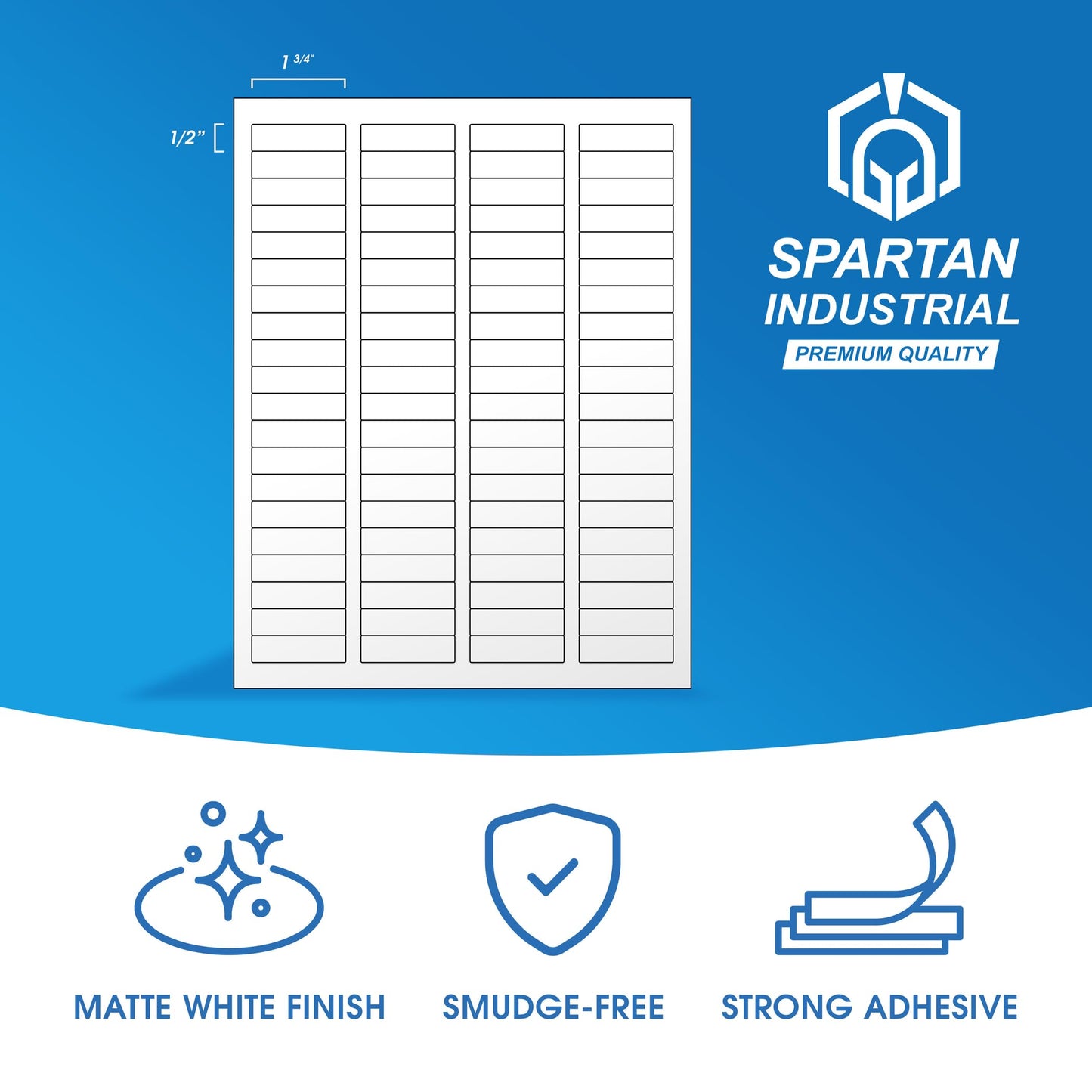 1 3/4" X 1/2" Matte White Return Address Labels Compatible with Inkjet and Laser Printers - 100 Sheets, 8000 Small Printable Stickers for Mailing and Barcodes - Spartan Industrial Template R002