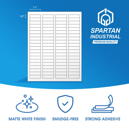 1 3/4" X 1/2" Matte White Return Address Labels Compatible with Inkjet and Laser Printers - 100 Sheets, 8000 Small Printable Stickers for Mailing and Barcodes - Spartan Industrial Template R002