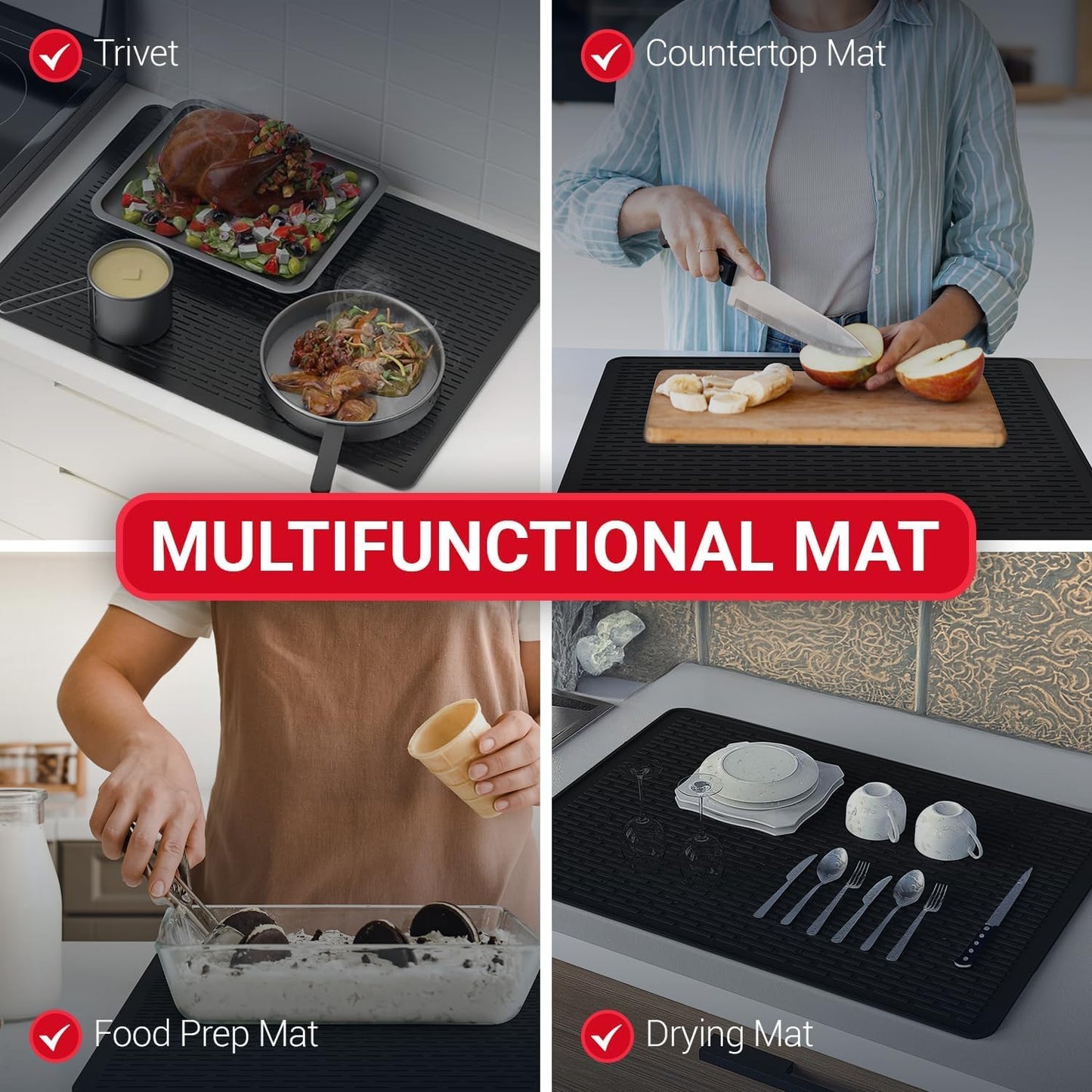 Silicone Stove Top Covers for Electric Stove (30 x 21 Inch) - Silicone Mat for Glass Cooktop, Heat-Resistant Cover Protector, Electric Cooktop Mat with AntiSlip Backing, Ideal Kitchen Accessory(Black)