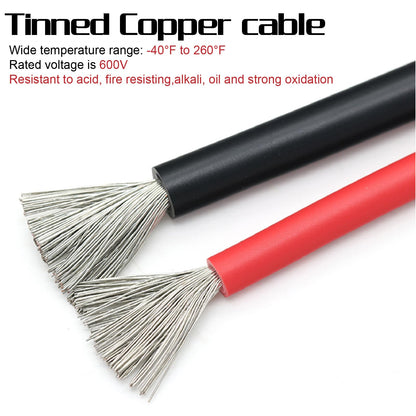 Taigoehua 12 Gauge Wire Tinned Copper Tray Cable 11FT/3.3m-10AWG with Terminals for Connect Charge Controller and Battery, Solar Panel, Automotive, Marine Boat