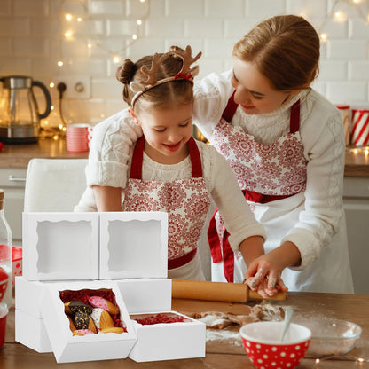 XINHPKGG 50 Pack Cookie Boxes 6x6x3 Inch Bakery Boxes with Window Treat Box Dessert Box for Macaron Mini Cake Chocolate Covered Strawberries Pastry - White