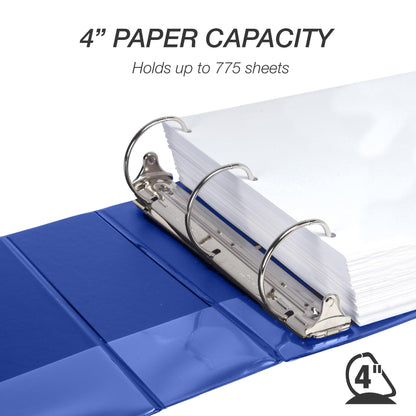 Samsill Durable 4 Inch Binder, Made in The USA, Locking D Ring Binder, Customizable Clear View Cover, Dark Blue, Holds 775 Pages